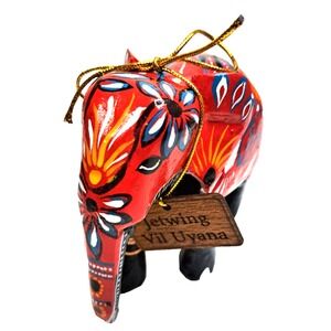 Wooden Elephant Indian Folk Art Carving Figurine Statue 4" Hand Craft Decor Gift